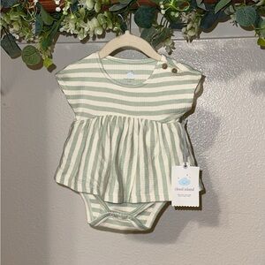 Cloud Island Green and White Striped Baby Dress Bodysuit